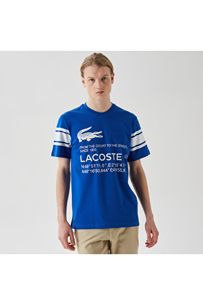 Lacoste Active Erkek Relaxed Fit Bisiklet Yaka Baskılı Mavi T-Shirt