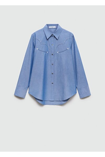MANGO Woman Zımba detaylı pamuklu gömlek
