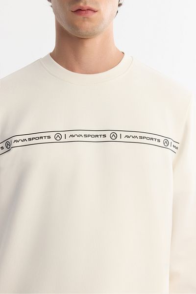 Avva Ανδρικό φούτερ Ecru Crew Neck Βαμβακερό εμπριμέ ελαστάνη A42y1308