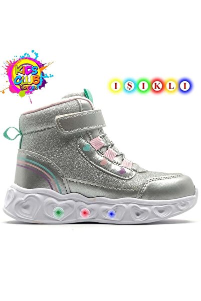 Kocamanlar Ayakkabı Cool Kids Ortopedik Işıklı Taban Kız Çocuk Bot GÜMÜŞ