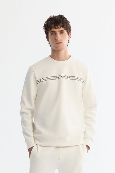 Avva Ανδρικό φούτερ Ecru Crew Neck Βαμβακερό εμπριμέ ελαστάνη A42y1308