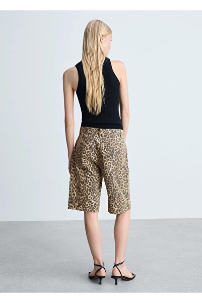 MANGO Woman Leopar Desenli Yüksek Bel Bermuda Şort