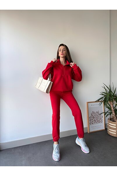 CC STORE KADIN ÜÇ İPLİK YARIM FERMUAR EŞOFMAN TAKIMI MODERN KALIP