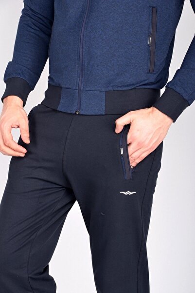 BESSA Σετ ανδρική φόρμα με γιακά Navy Blue Seasonal Cotton 2 Thread Fabric με φερμουάρ Τσέπη με ίσιο πόδι