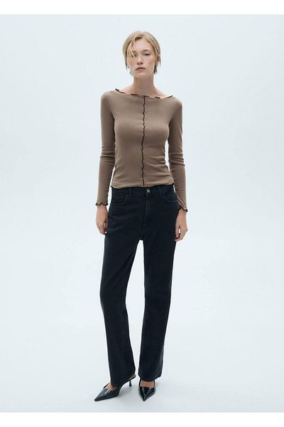 MANGO Woman Decorative Stitching Long Sleeved T-Shirt