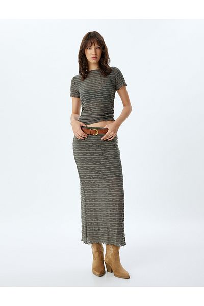 Koton Standard Waist Long Pencil Skirt - Striped and Lined