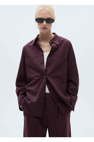 MANGO Woman Jachetă cămașă cu dungi