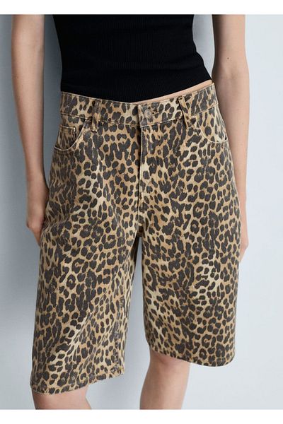 MANGO Woman Bermudy s vysokým pasem s leopardím vzorem