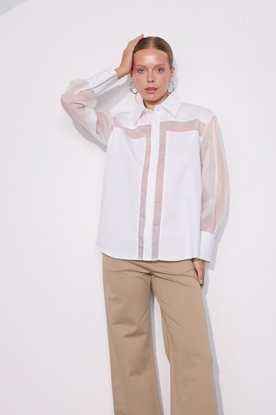 NOK İSTANBUL Flash Transparan Detaylı Gömlek Beyaz