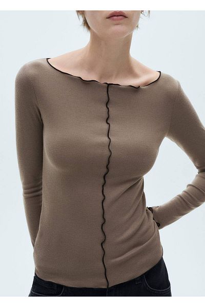 MANGO Woman Decorative Stitching Long Sleeved T-Shirt