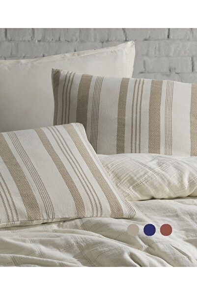 did homeware طقم غطاء لحاف مخطط باللون البيج مع 4 وسائد من القطن