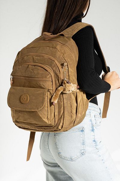 DUOMİNO Crinkle Water Resistant Large Size Tan Crinkle Backpack/laptop Travel School Τσάντα Γυμνασίου