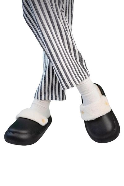 Liger Furry Inside Washable Button Detailed Doctor Nurse Chef Trendy Women's Slippers Black