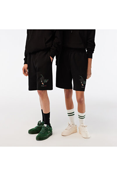 Lacoste x Netflix Unisex Relaxed Fit Baskılı Siyah Şort
