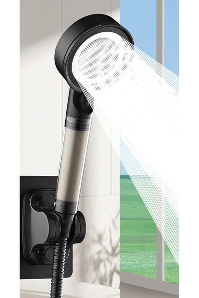 Ahlez Turbo Filtreli 5 Fonksiyonlu Siyah Çelik Yüksek Basınçlı Su Tasarruflu Duş Başlığı El Duşu