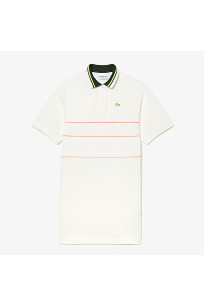 Lacoste Kadın Kısa Kollu Polo Yaka Çizgili Beyaz Elbise
