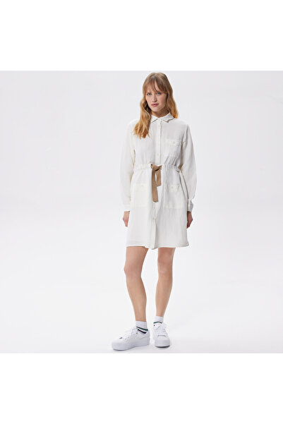 Lacoste Kadın Relaxed Fit Uzun Kollu Gömlek Yaka Beyaz Elbise