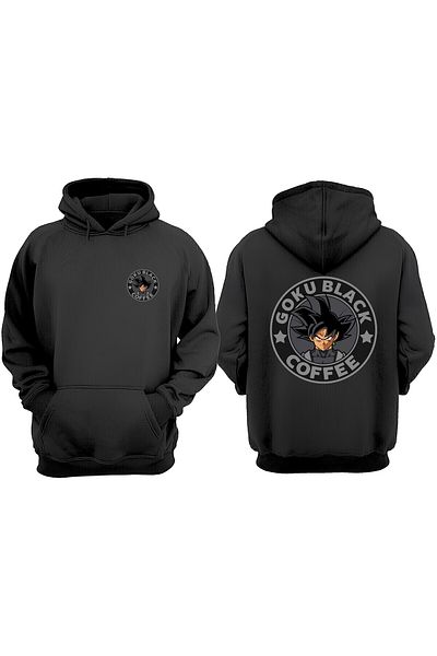 THEWERT Unisex Goku Black Coffee Design Front Back Printed Regular Fit Black Sweatshirt