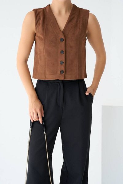 Liora Women's Brown V-Neck Suede Vest