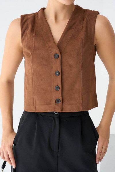 Liora Women's Brown V-Neck Suede Vest