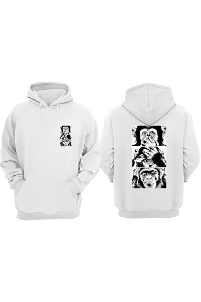 THEWERT Унісекс Три мавпи малюнок дизайн передній і задній принт нормальний крій білий світшот