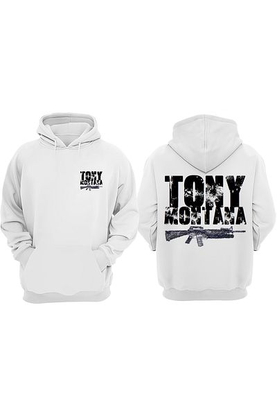 THEWERT Unisex Tony Montana Handpiece Σχέδιο Μπροστινό πίσω Τυπωμένο κανονικό λευκό φούτερ