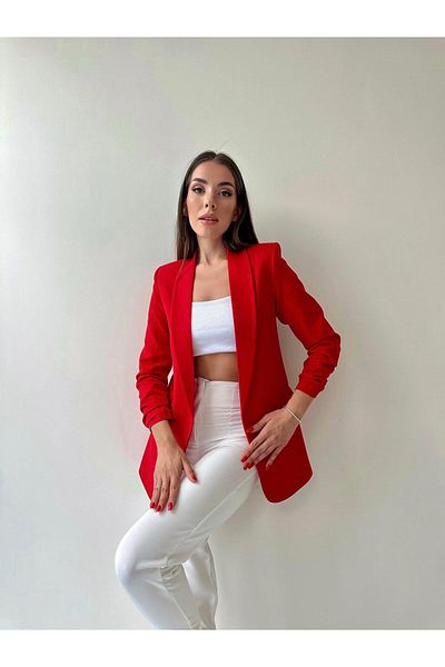 SEDA FİDAN Red Sleeve Gathered Blazer Jacket
