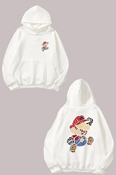 THEWERT Унісекс Супер Маріо Написи Дизайн Передній і задній принт Нормальний крій Білий Світшот