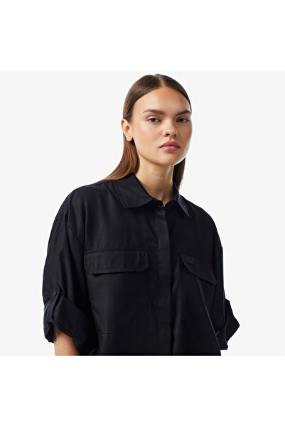 Lacoste Kadın Relaxed Fit Kısa Kollu Siyah Gömlek