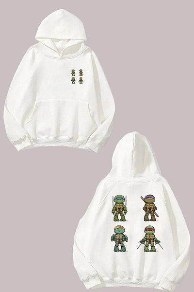 THEWERT Hanorac alb unisex Ninja Hoods Crew Design Față Spate imprimat Regular Fit