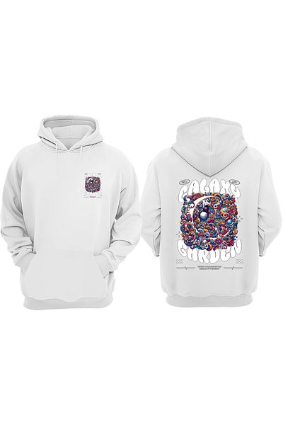 THEWERT Hanorac alb unisex Galaxy Garden, cu imprimeu în față și în spate