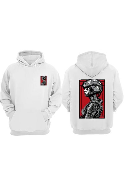 THEWERT Unisex Soldier Γυναικείο Σχέδιο Μπροστινό Πίσω Τυπωμένο κανονικό λευκό φούτερ