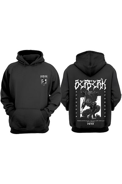 THEWERT Hanorac negru unisex Berserk Anime Design Față Spate Imprimat Regular Fit