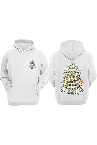 THEWERT Unisex Kemal Sunal My Two Eyes Design Μπροστινό πίσω Τυπωμένο κανονικό λευκό φούτερ