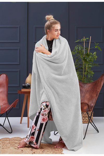 Mislina Home Wellsoft Deluxe Fleece Blanket - 4 Seasons, Plush Fleece, Light Gray, 100X150 cm