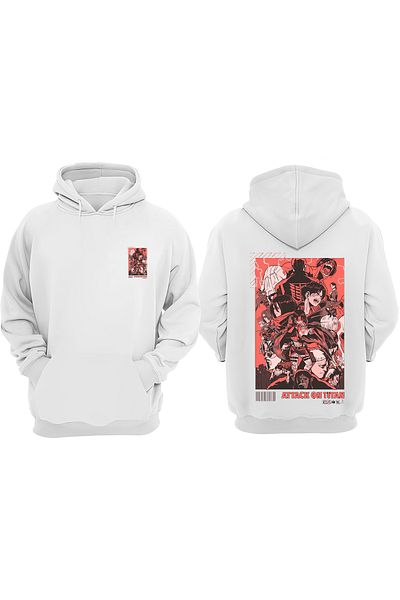 THEWERT Unisex Anime Attack on Titan Design Front Back Printed Regular Fit White Sweatshirt