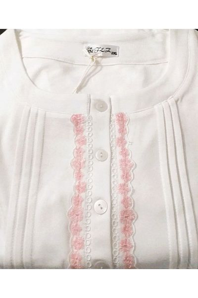 FLZ Ecru Colored Winter Long Sleeve Large Size Nightgown