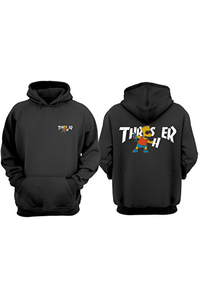 THEWERT Hanorac negru unisex Trasher Simpsons Design Față Spate imprimat Regu...