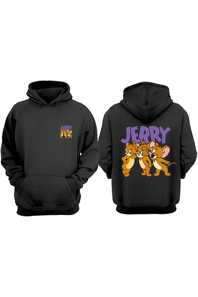 THEWERT Unisex Σχέδιο Jerry Mice Μπροστινό πίσω Τυπωμένο κανονικό μαύρο φούτερ