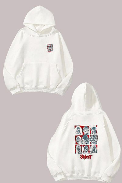 THEWERT Unisex Slipknot Faces Design Front Back Printed Regular Fit White Sweatshirt