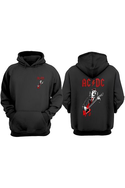 THEWERT Unisex Ac Dc Metallica Guitar Red Design Front Back Printed Regular Fit Black Sweatshirt