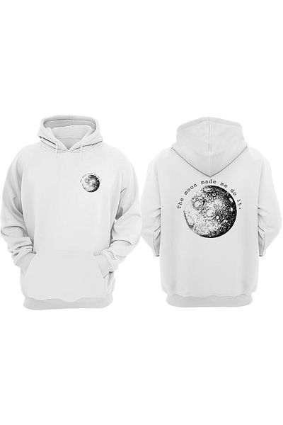 THEWERT Unisex The Moon Made Me Do It Σχέδιο Μπροστινό Πίσω Τυπωμένο κανονικό λευκό φούτερ