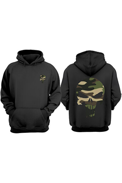 THEWERT Μαύρο φούτερ με κανονική εφαρμογή Unisex με σχέδιο κρανίου καμουφλάζ ...