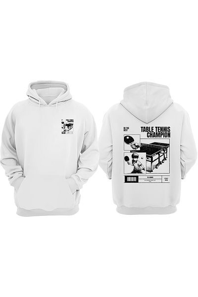 THEWERT Unisex Table Tennis Champion Design Front Back Printed Regular Fit White Sweatshirt
