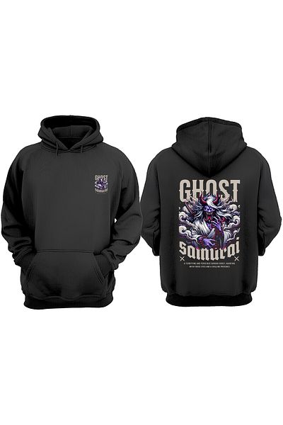 THEWERT Hanorac negru unisex Ghost Samurai, cu imprimeu în față și în spate