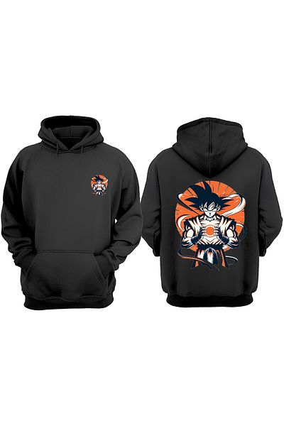 THEWERT Unisex χαρακτήρας Anime Goku Power Design Μπροστινό πίσω Τυπωμένο κανονικό μαύρο φούτερ