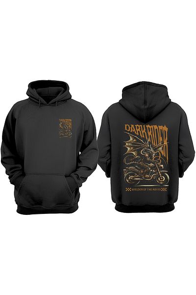 THEWERT Hanorac negru unisex Dark Rider Motor Design Față Spate imprimat Regular Fit
