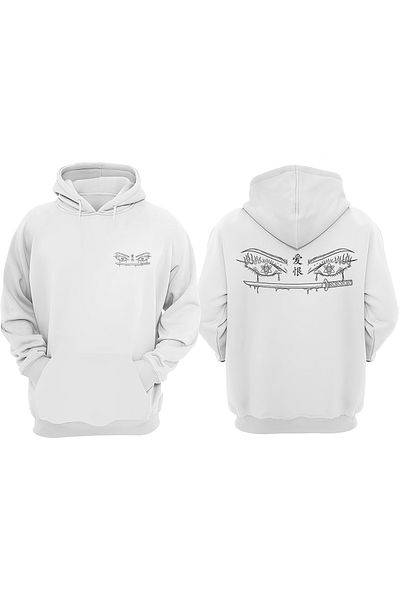 THEWERT Unisex Japone Samurai Γυναικεία μάτια Σχέδιο Μπροστινό Πίσω Εκτύπωση Κανονική Εφαρμογή Λευκό φούτερ