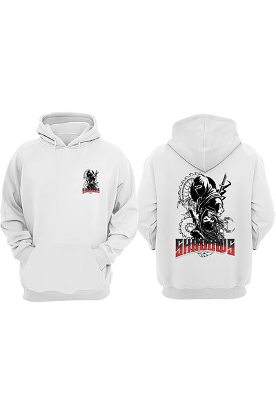 THEWERT Unisex Warrior Of The Shadows Σχέδιο Μπροστινό Πίσω Τυπωμένο κανονικό λευκό φούτερ