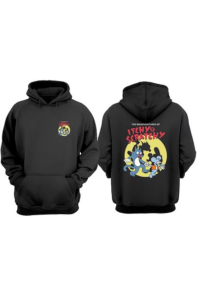 THEWERT Unisex It Chy Scrat Chy Σχέδιο Μπροστινό Πίσω Τυπωμένο κανονικό μαύρο φούτερ